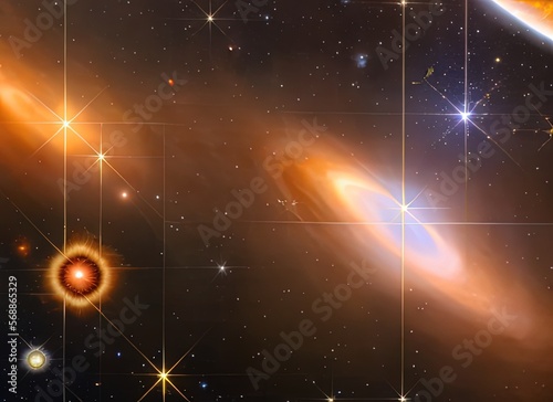 Epsilon Hydrae, Quintuple star system, Space Art. Generative AI. photo