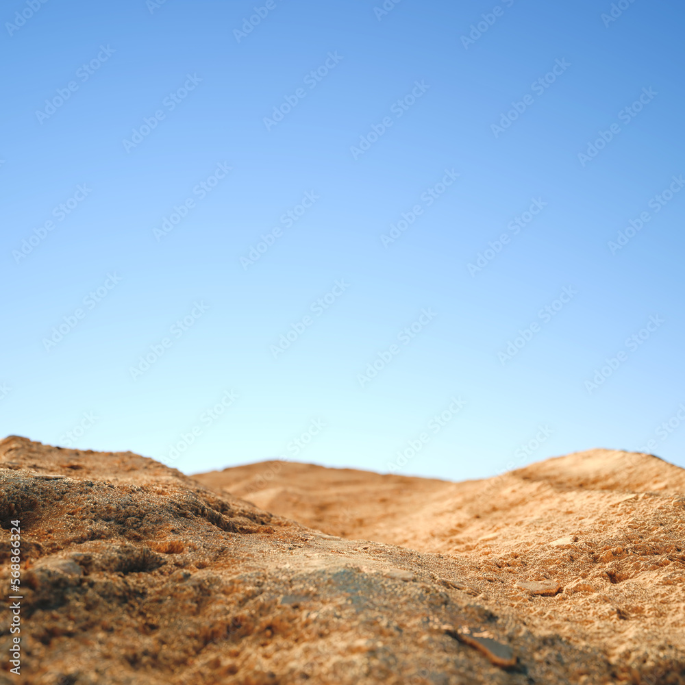 Gold sand desert landscape and sky 3d rendering minimal product display background