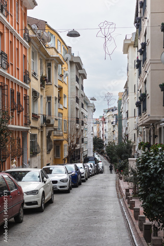 Typical Istanbul street. Parking on the one side of the street. © Sergey Lorgus