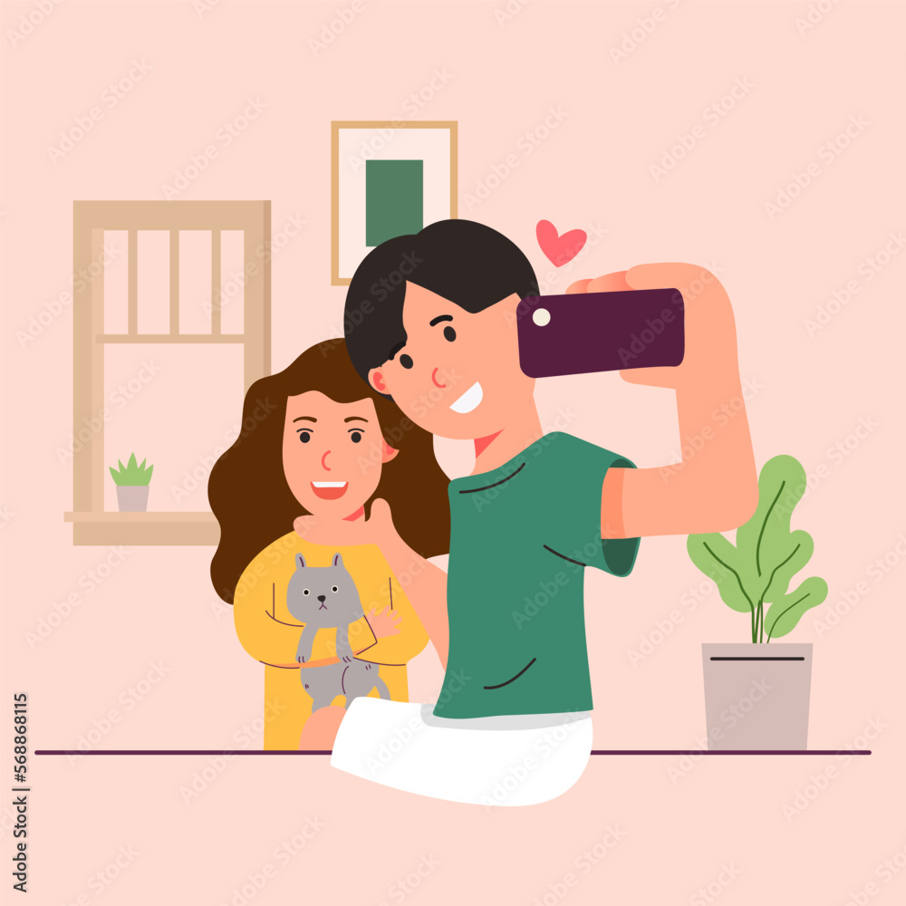 Big Isolated cartoon Vector of young girl and boy in love, couple sharing and caring love, light color backgrounded, illustration Big Isolated cartoon Vector of young girl and boy in love, couple sharing and caring love, light color backgrounded, illustration