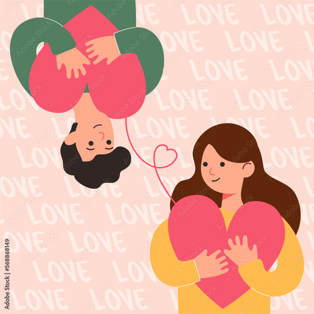 Big Isolated cartoon Vector of young girl and boy in love, couple sharing and caring love, light color backgrounded, illustration Big Isolated cartoon Vector of young girl and boy in love, couple sharing and caring love, light color backgrounded, illustration
