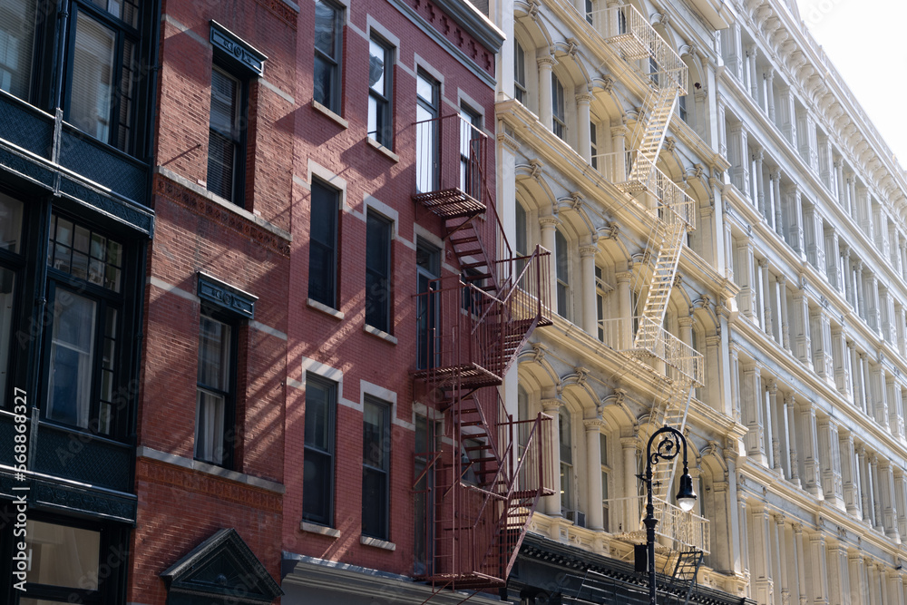 Row of Beautiful Colorful Old Buildings in SoHo of New York City