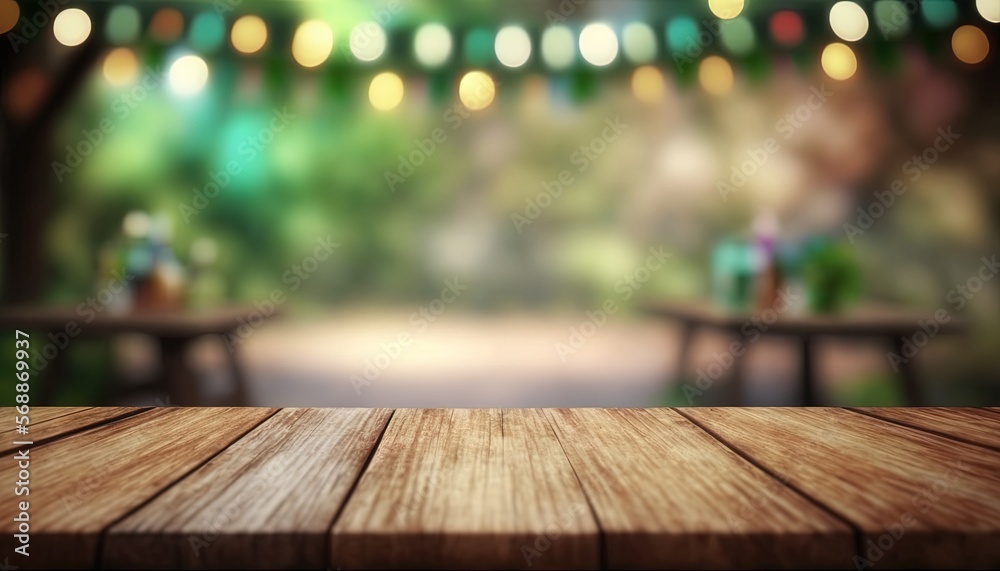 Empty wooden table top whit party birthday background blurred, good for product display, by ai generative Empty wooden table top whit party birthday background blurred, good for product display, by ai generative