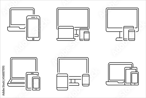 Devices and Electronics icons. Computers and mobile phones icon set. vector illustration on white background