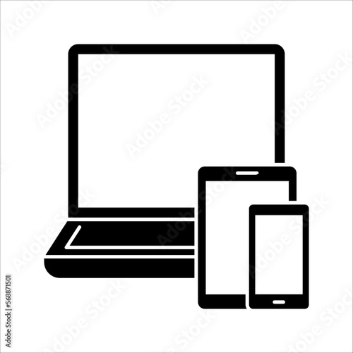 Device Icons of responsive design for presentation, smartphone, tablet, laptop and desktop computer. Vector illustration on white background