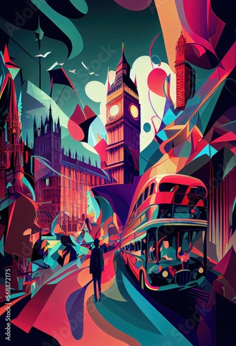 Abstract illustration of London's landmarks ,made with Generative AI