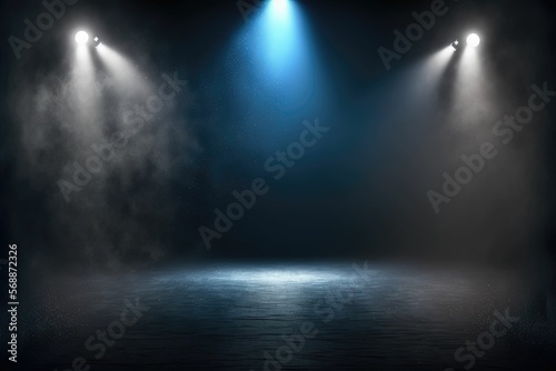 Spotlights illuminate empty stage with dark background ,made with Generative AI