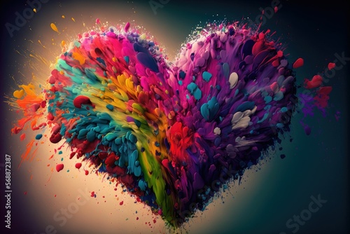 Abstract big heart,watercolor explosion, Valentine's day background ,made with Generative AI
