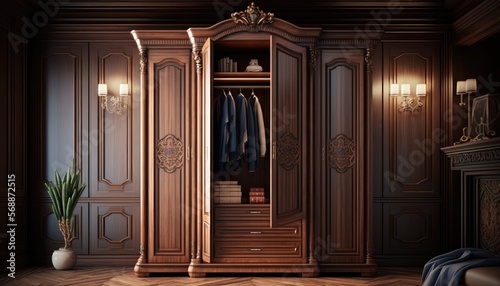 Luxury interior wardrobe for elegance clothes
