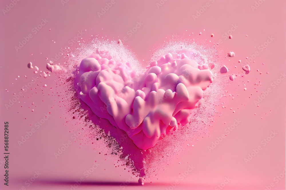 Explosion of colored powder shaped as a heart, valentine's day background ,made with Generative AI