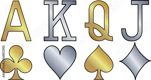 symbols of playing cards. gold and silver photo