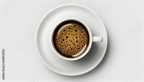 Classic white coffee cup with saucer  full of black coffee on a white background