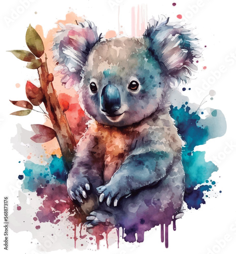 Koala baby, cute cub, watercolor style.