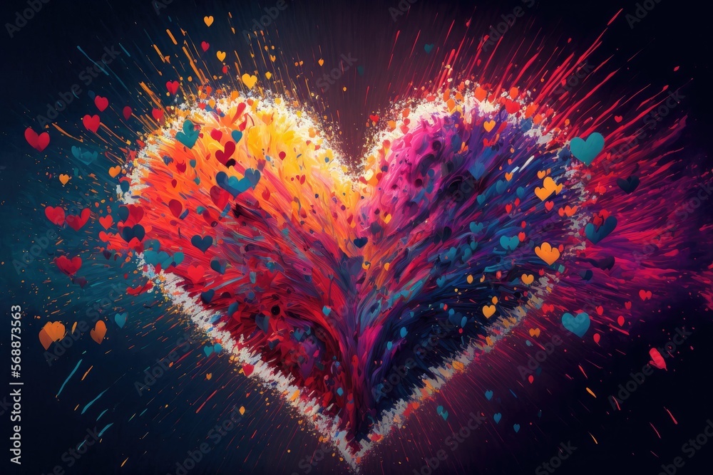 Abstract big heart,watercolor explosion, Valentine's day background ,made with Generative AI - obrazy, fototapety, plakaty 