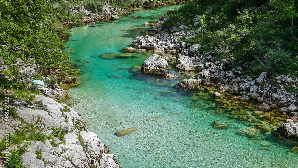 Soca bei Kobarid im Triglav Nationalpark in Slowenien Soca bei Kobarid im Triglav Nationalpark in Slowenien