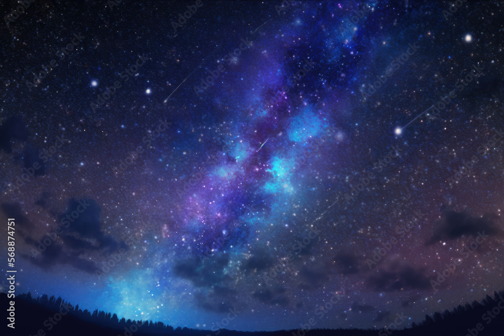 Starry sky and silhouette of trees, Generative AI Starry sky and silhouette of trees, Generative AI