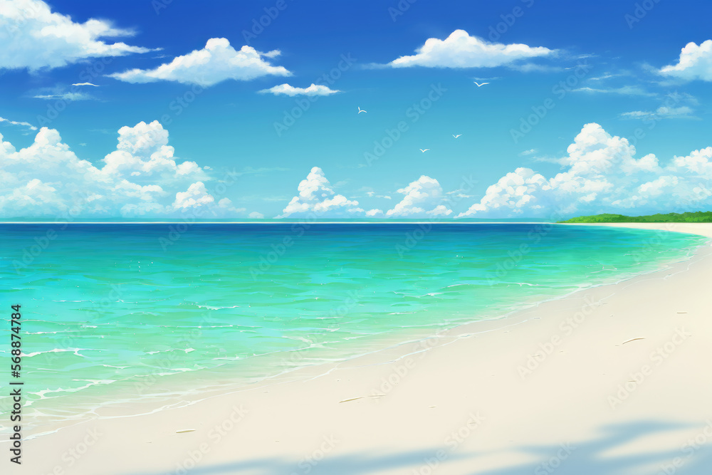 Blue sky, blue ocean and white sand beach, Generative AI Blue sky, blue ocean and white sand beach, Generative AI