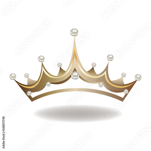 Golden princess crown or tiara adorned with pearls. Vector illustration of princess jewels isolated on white background.