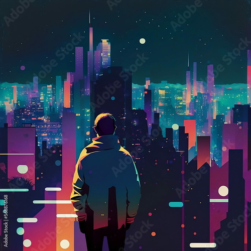 Alone Among the Skyscrapers: A Nighttime Cityscape