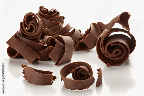Chocolate curls isolated on white background.