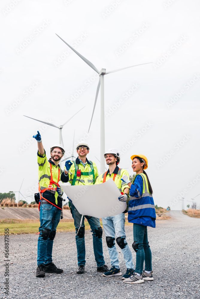 Foto de Group of diverse engineer and worker wearing safety suit and