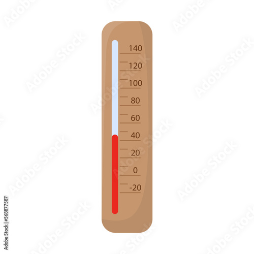 Thermometer with degrees centigrade vector illustration. Cartoon drawing of Russian sauna or bathhouse element isolated on white background. Spa concept photo