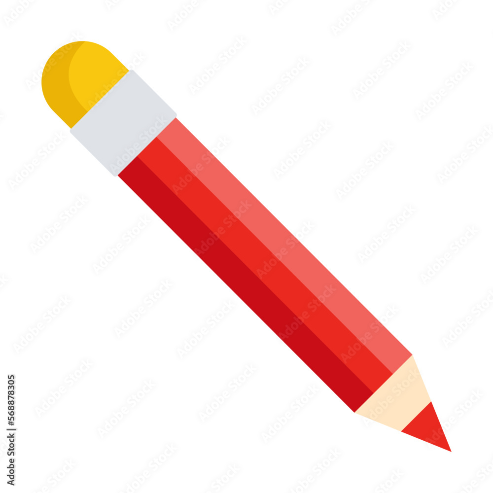 School pencil with eraser vector illustration isolated on white background. Stationeries, education concept School pencil with eraser vector illustration isolated on white background. Stationeries, education concept