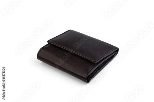 Brown women's leather wallet isolated on white background.