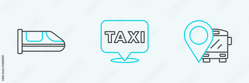 Set line Location with bus, High-speed train and taxi icon. Vector Set line Location with bus, High-speed train and taxi icon. Vector
