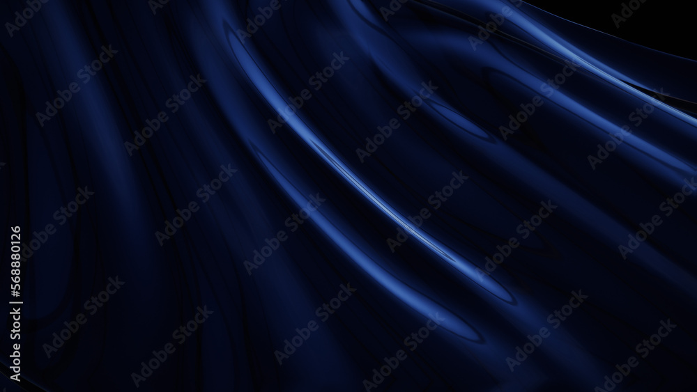 Fototapeta premium 3D illustration, fabric, blue, wave, smooth, , backdrop, pattern, wallpaper, motion, color, material, water, luxury, cloth