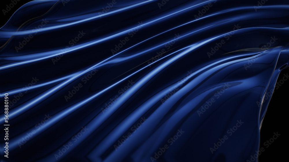 Fototapeta premium 3D illustration, fabric, blue, wave, smooth, , backdrop, pattern, wallpaper, motion, color, material, water, luxury, cloth
