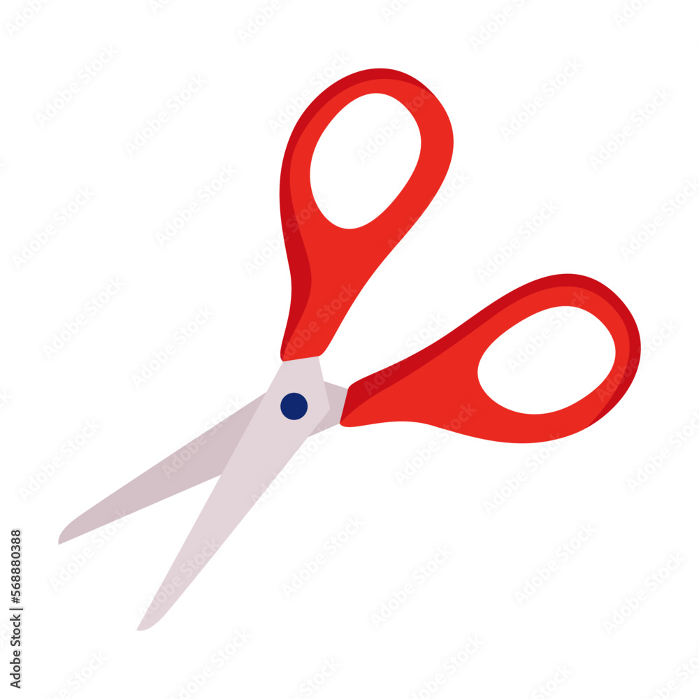 Scissors with red handles. Student stationery vector illustration. Stationery, education, back to school concept Scissors with red handles. Student stationery vector illustration. Stationery, education, back to school concept