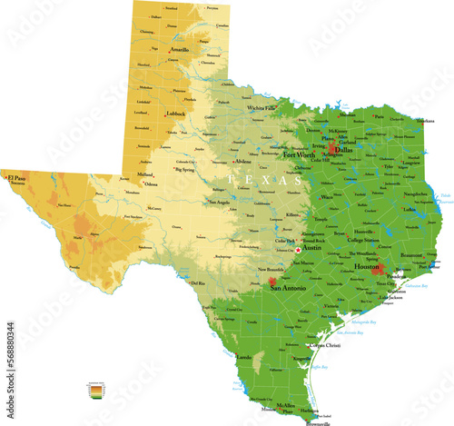 Texas highly detailed physical map