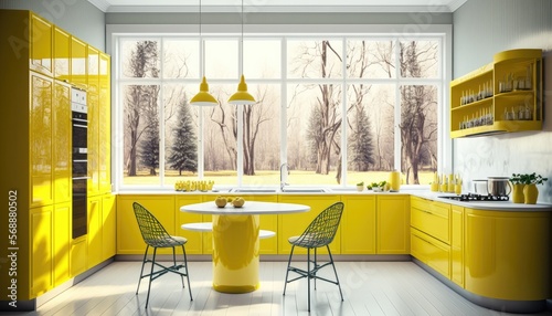 Luxury interior yellow kitchen to the elegant person so that the preparation of the food is also special © Dniel