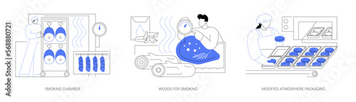 Meat smoking abstract concept vector illustrations.