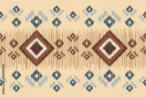 Ethnic Ikat fabric pattern geometric style.African Ikat embroidery Ethnic oriental pattern white brown cream background. Abstract,vector,illustration. For texture,clothing,wrapping,decoration,carpet.