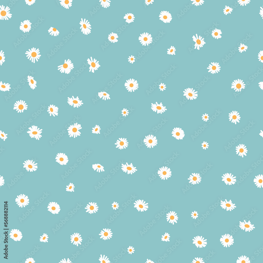 chamomile seamless pattern on turquoise background