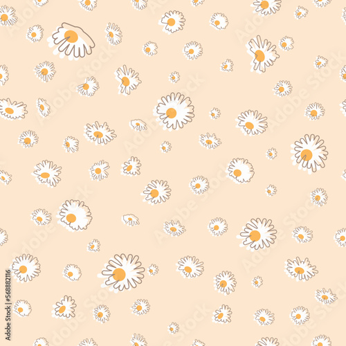 seamless pattern in beige color with chamomile flowers