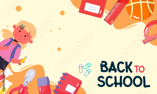 Back to School with Students and Stationery Vector Banner