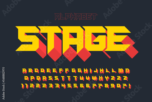 Strong display font design, dynamic alphabet, letters and numbers.