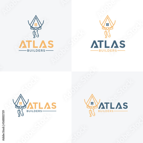 lines Atlas Construction logo design vector template