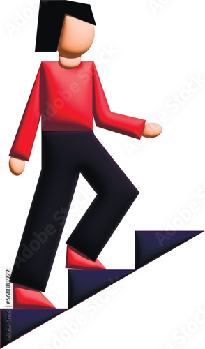 3D illustration of a man who is walking up the stairs.