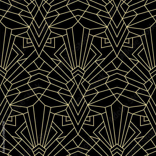 Black and gold vector Art Deco seamless pattern. Modern style abstract geometric patterm.
