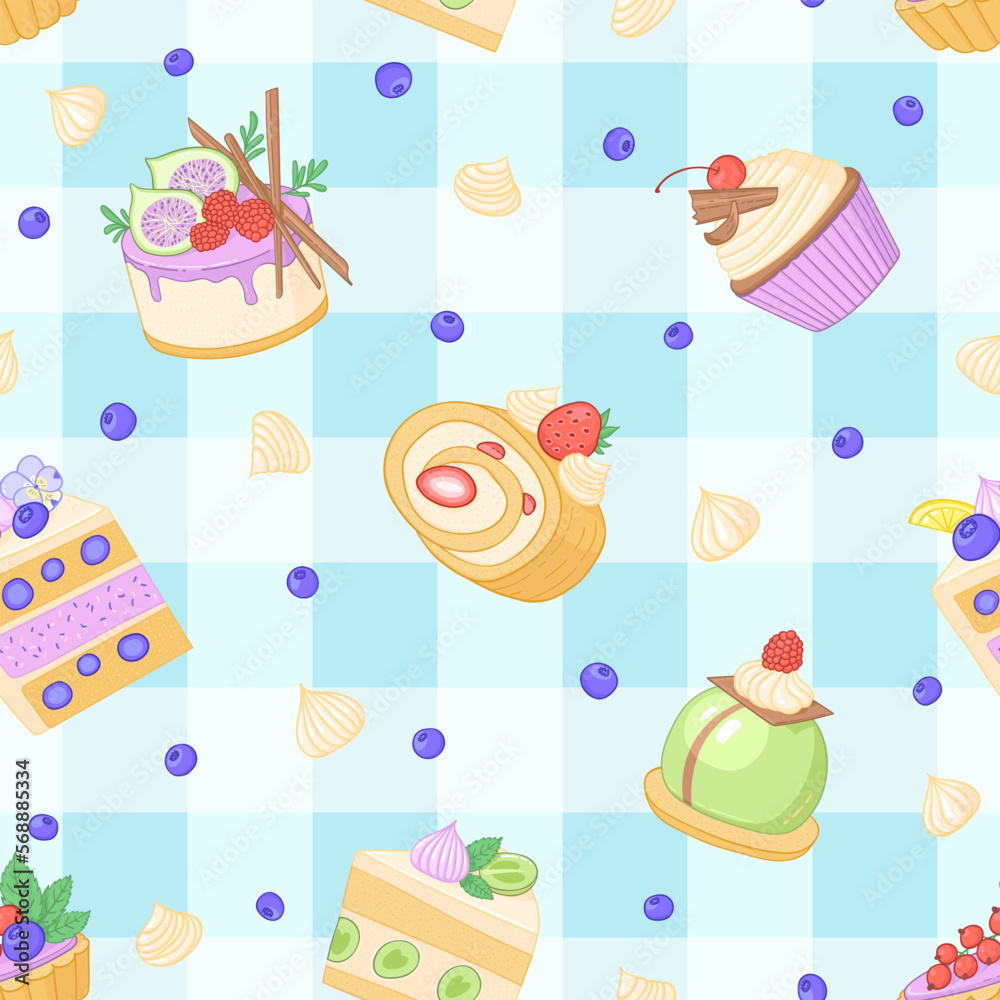 Cake seamless pattern. Sweet dessert vector background. Cake seamless pattern. Sweet dessert vector background.