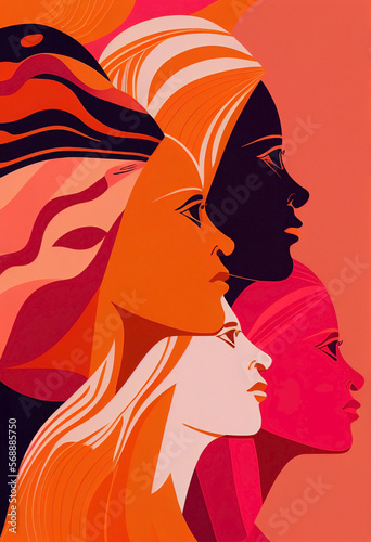 Women rights day Wallpapers  feminism and Artistic abstract women backgrounds in orange and pink. 3d rendering.