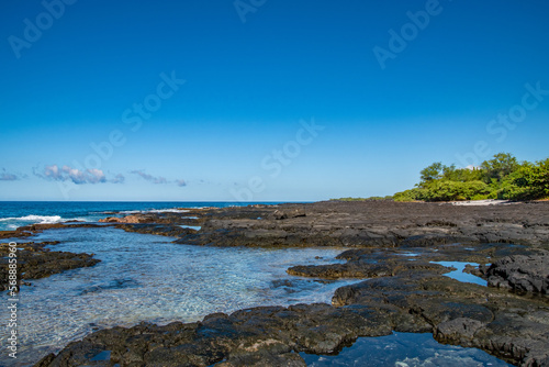 Hawaii Lava Rock Tidepools on Sunny Summer Day