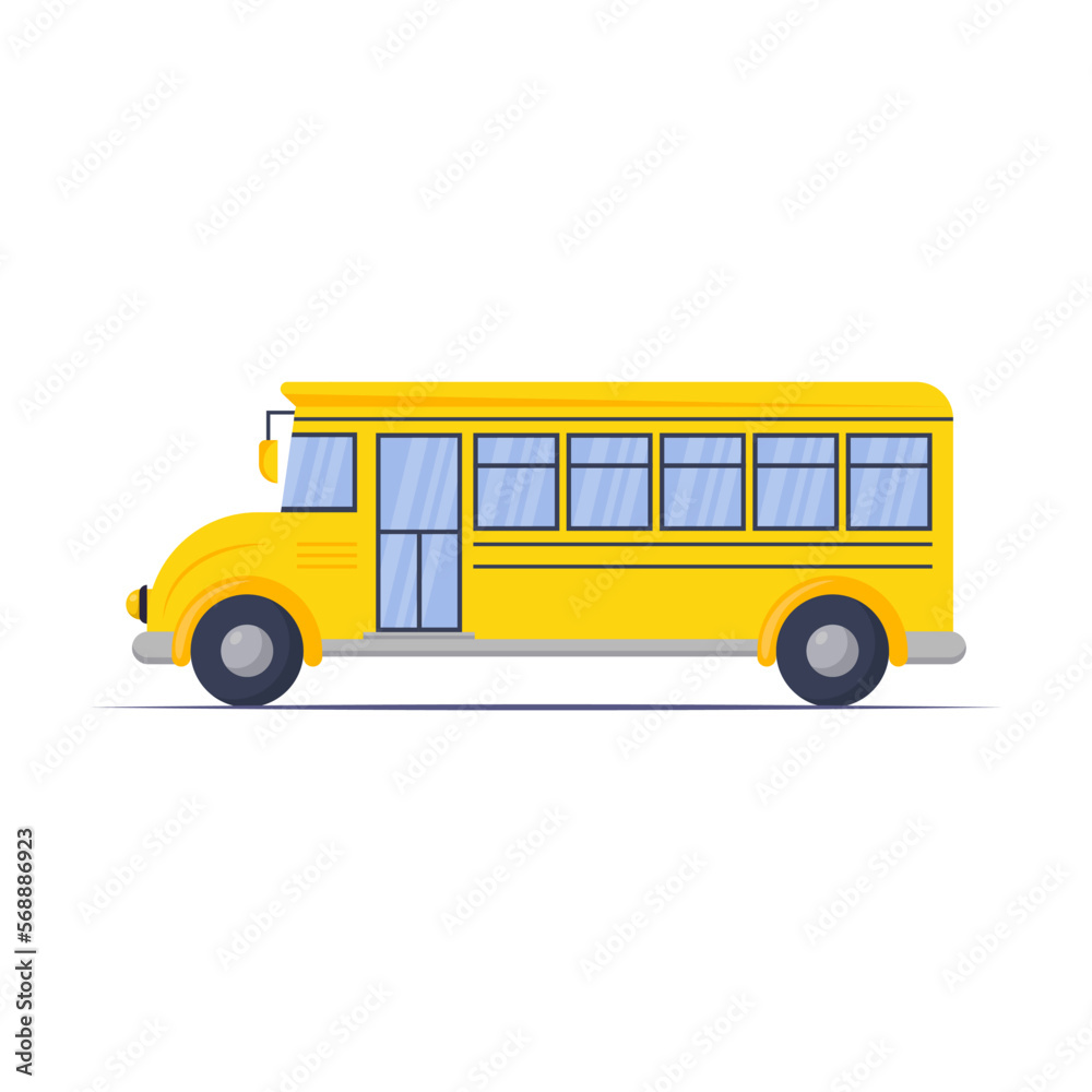 Public yellow bus, vehicle for schoolchildren. Facilities for school children vector illustration. Education, transport concept