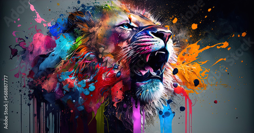 Lion with energetic colourful  energy. Generative AI, this image is not based on any original image, character or person.