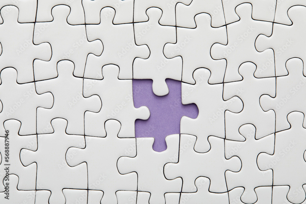 Piece missing from white jigsaw puzzle Piece missing from white jigsaw puzzle