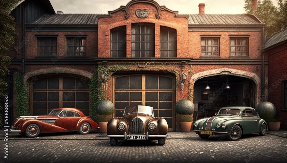 ภาพประกอบสต็อก Luxury house with fashioned, oldtimer car for